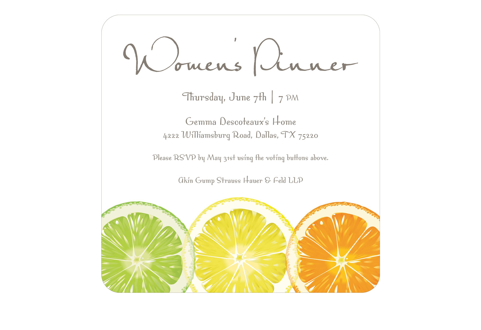 Evite Sample — Akin Gump Women's Dinner Invitation