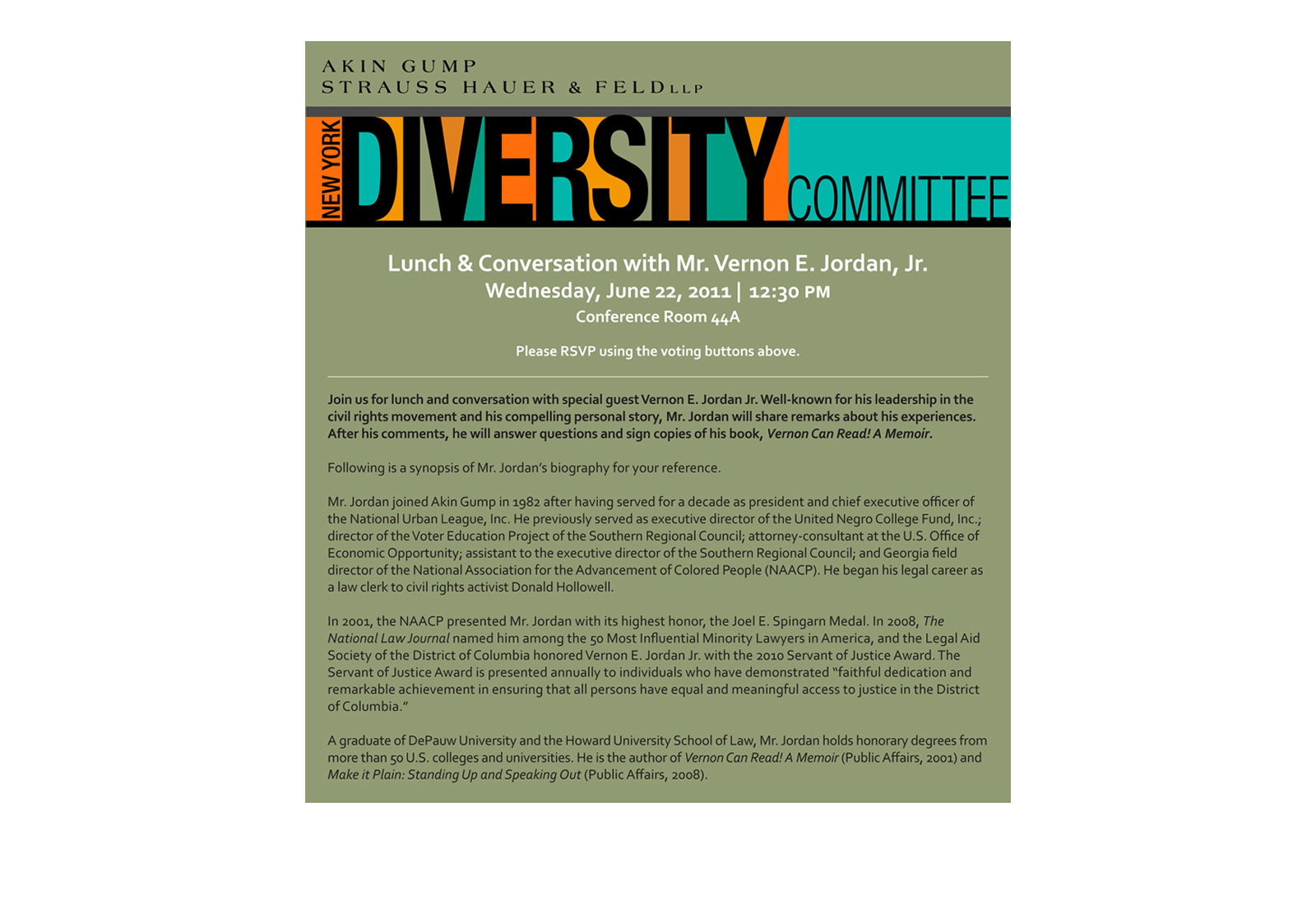 Evite Sample — Akin Gump Diversity Committee Lunch Invitation